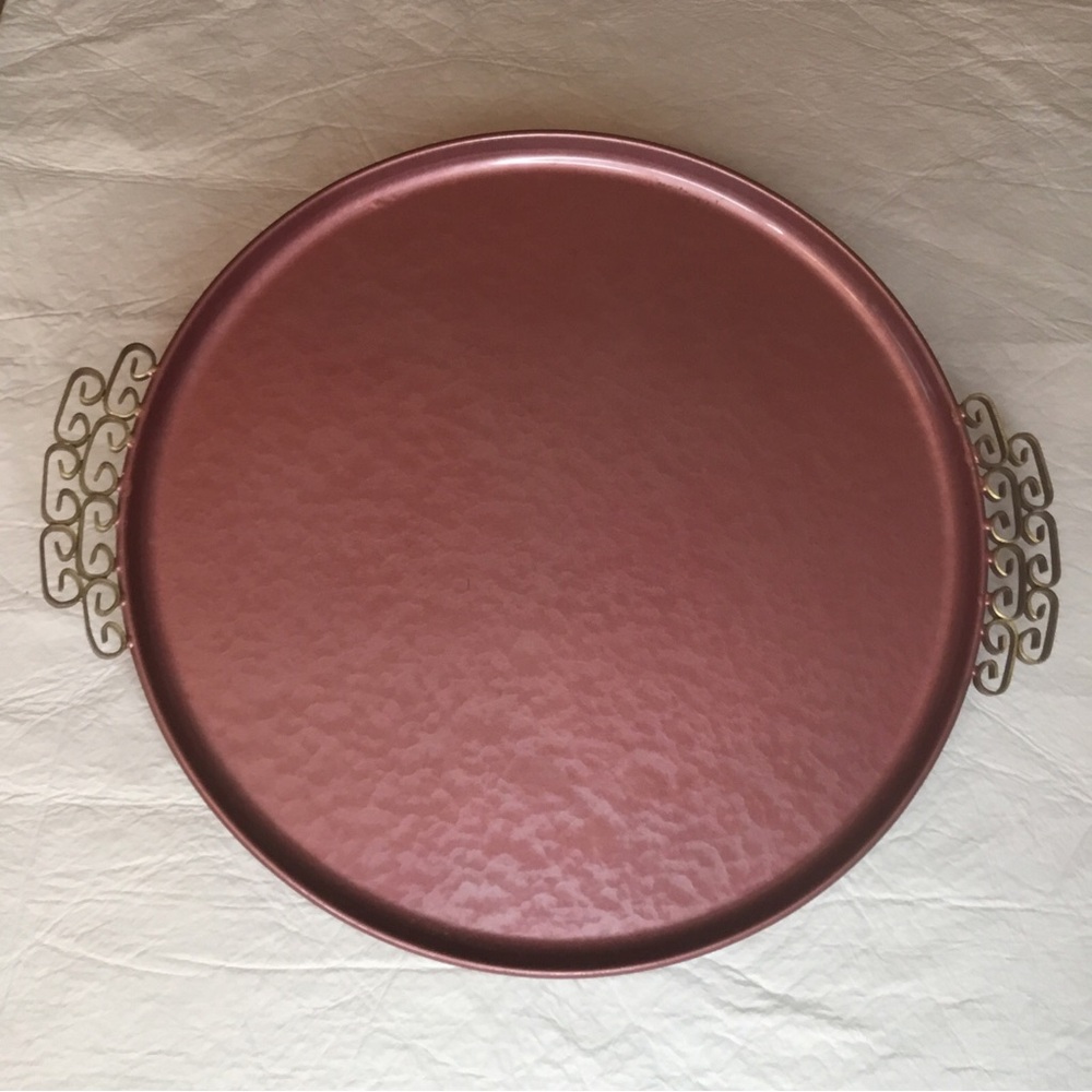 Queensberry NASCO Rose Pink MCM 15” Tray Gold Scrolled Handles Japan READ Moire
